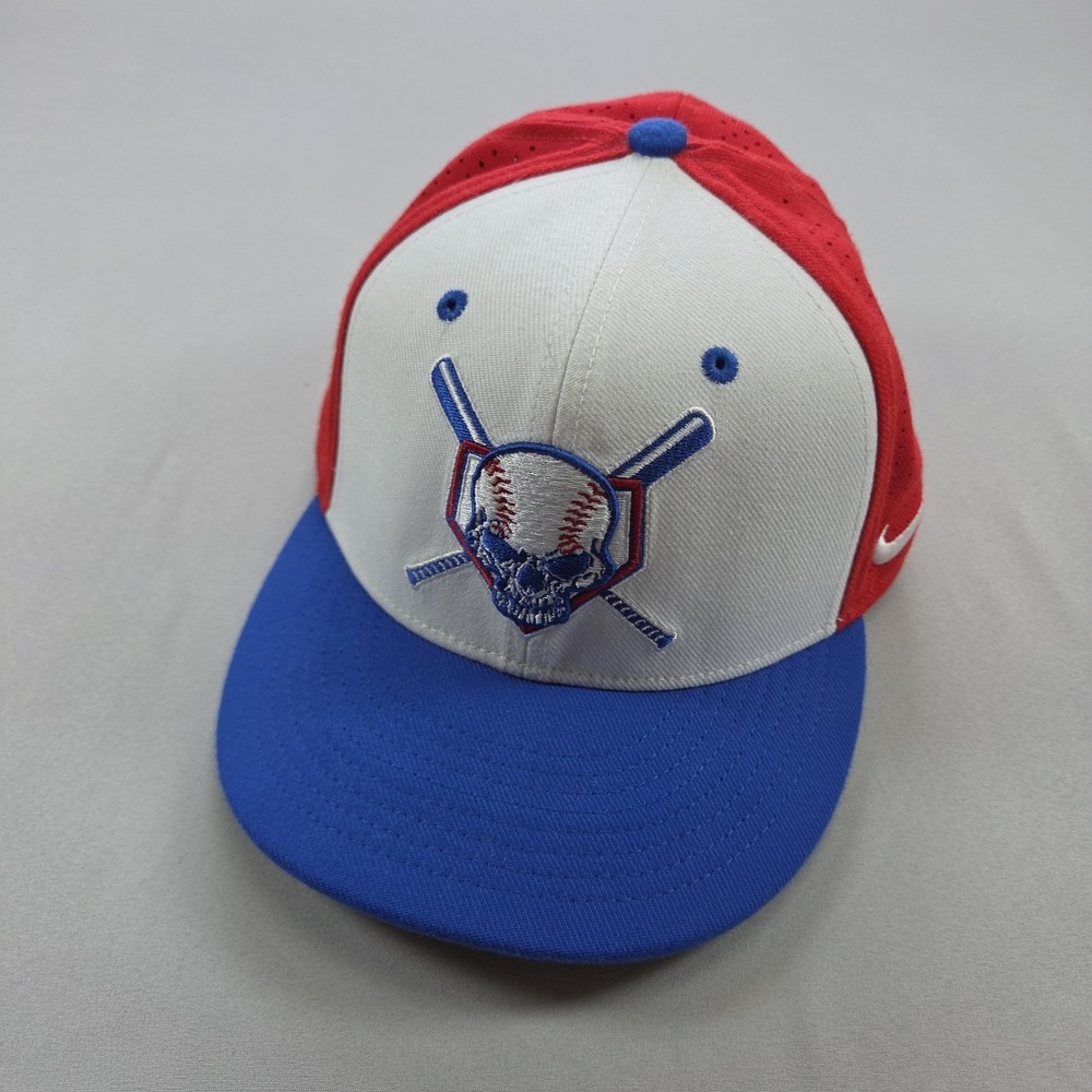Nike Hat Cap Flex Mens Small Red/ White/blue Skull Dri FIT Perforated Nike True